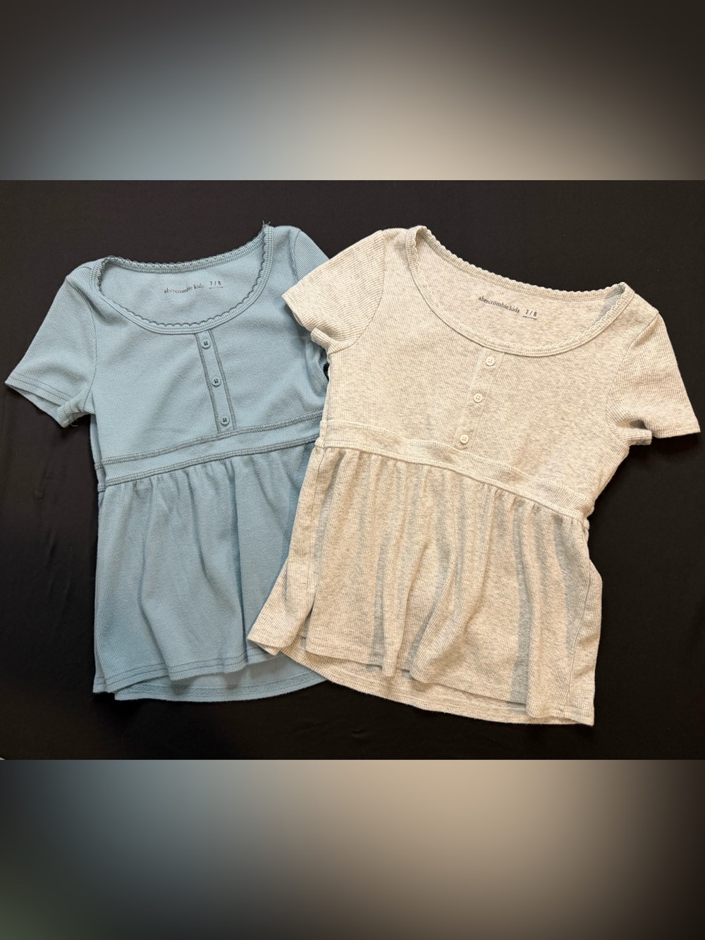 ABERCROMBIE - Set of 2 Girls' Short-Sleeve Peplum Henley Top — Blue and Gray
